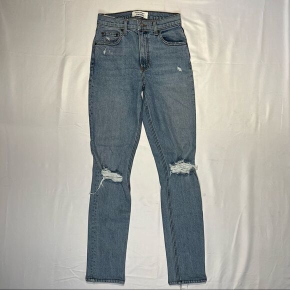 Reformation Jeans High & Skinny Jean in Miami Destroyed Wash 25 - Picture 1 of 12
